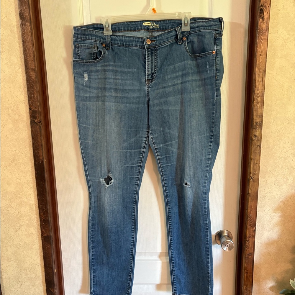 Old Navy Women's Distressed Skinny Jeans - Blue